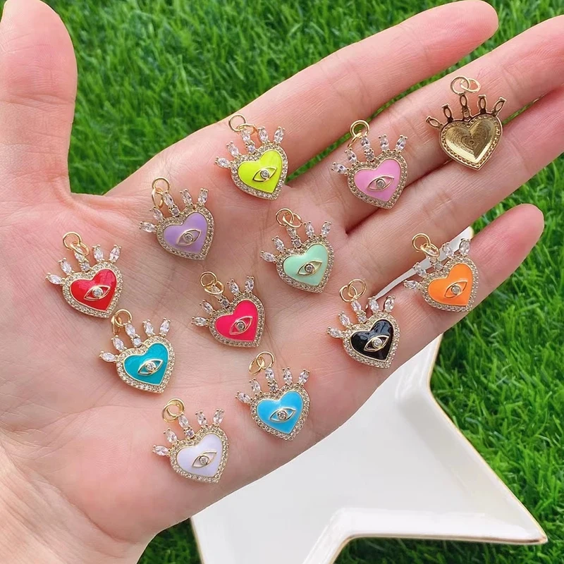 Palace Heart Enamel Charm Neon Pink Orange Turquoise Red Pendant Oil Dropped,Gold Plated Colour,Necklace Bracelet Pendant M82