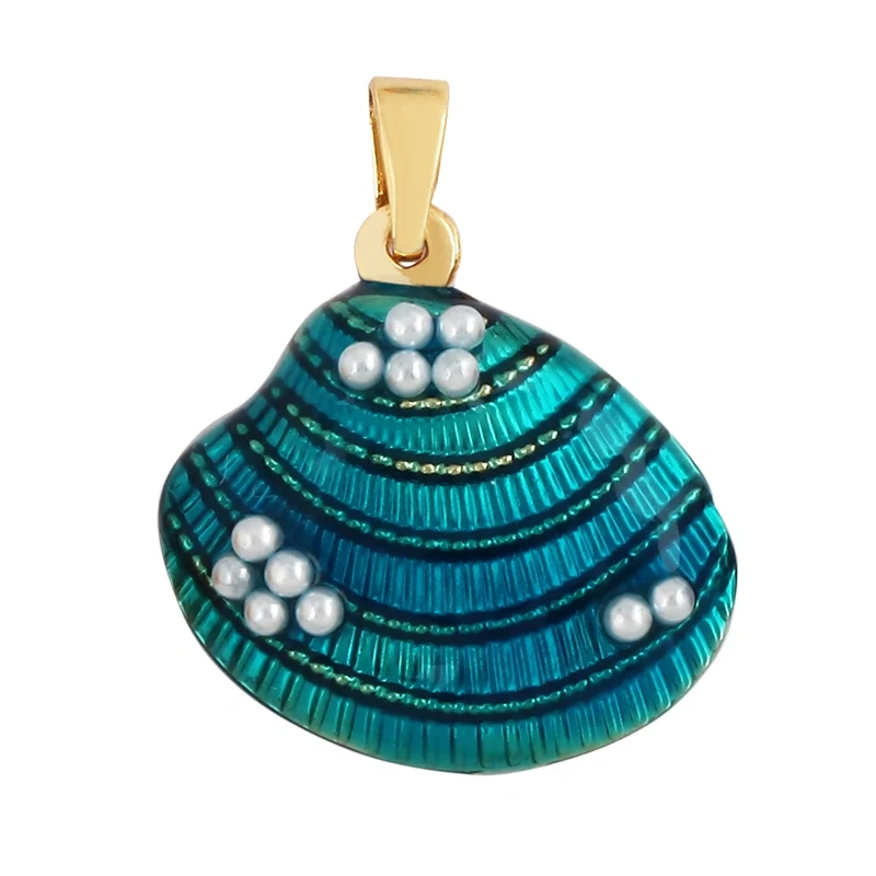 Blue Ocean Shell Animal Dolphin Tropical Fish Bone Seastar Shrimp Charm Pendant,18K Gold Plated Zircon Jewelry Findings L34