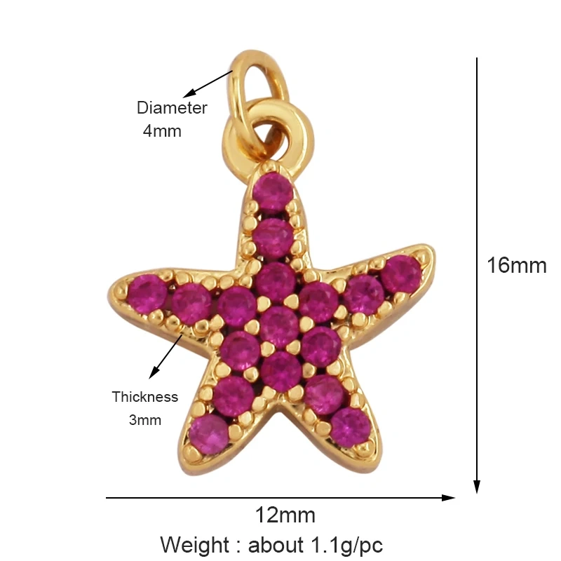 Blue Ocean Shell Animal Dolphin Tropical Fish Bone Seastar Shrimp Charm Pendant,18K Gold Plated Zircon Jewelry Findings L34