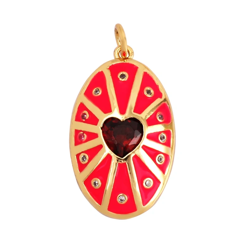 Palace Heart Enamel Charm Neon Pink Orange Turquoise Red Pendant Oil Dropped,Gold Plated Colour,Necklace Bracelet Pendant M82