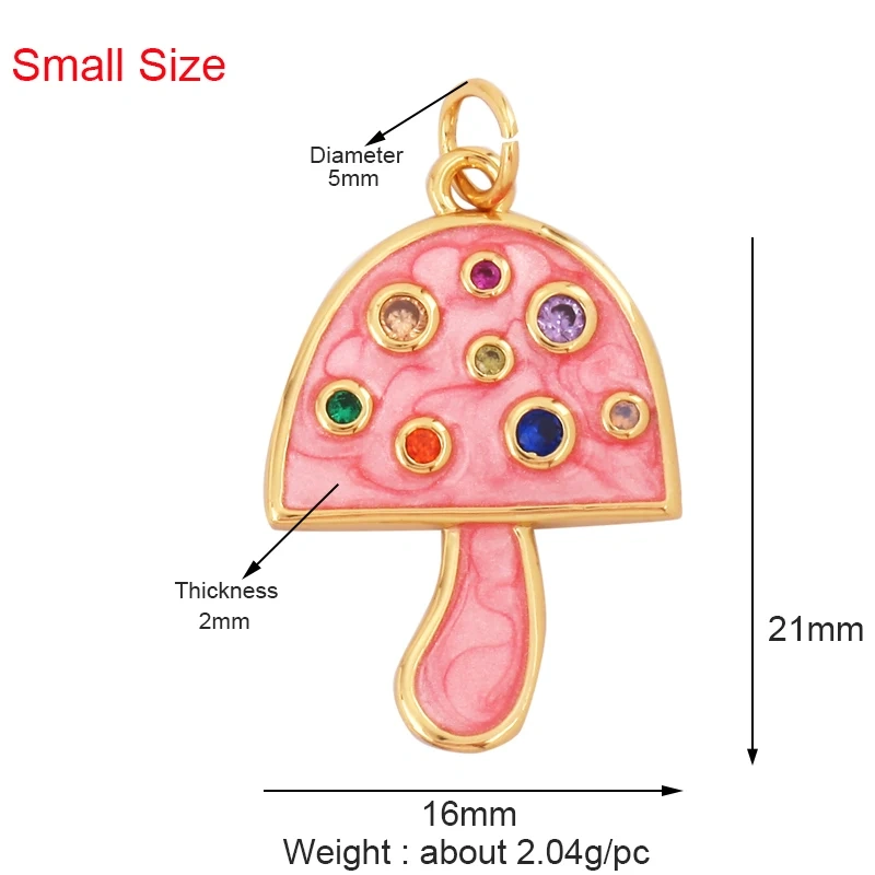 Mushroom Stripe Heart Charm Pendant, 18K Gold Plated Zircon Necklace Bracelet For Handmade Jewelry L24 M82
