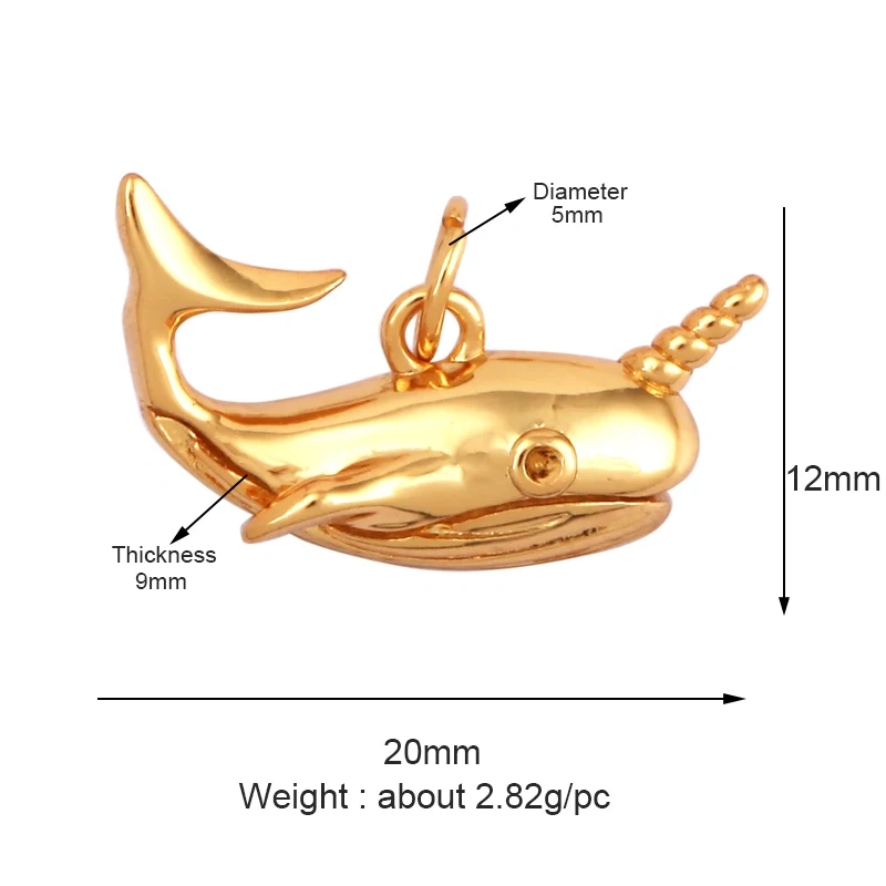 Blue Ocean Shell Animal Dolphin Tropical Fish Bone Seastar Shrimp Charm Pendant,18K Gold Plated Zircon Jewelry Findings L34