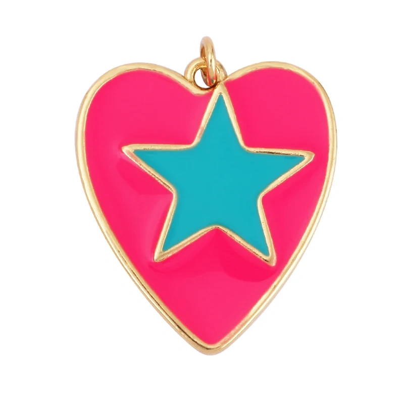 Colourful Enamel Heart Charm Neon Pink White Black Blue Pendant Oil Dropped , Real Gold Plated Colour for Necklace Bracelet K10