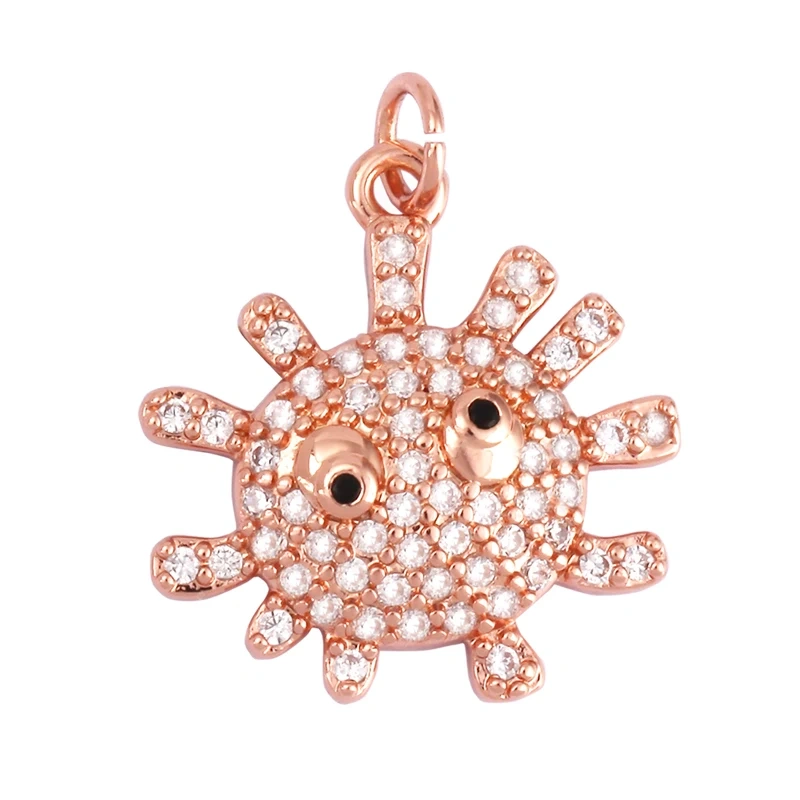 Blue Ocean Shell Animal Dolphin Tropical Fish Bone Seastar Shrimp Charm Pendant,18K Gold Plated Zircon Jewelry Findings L34