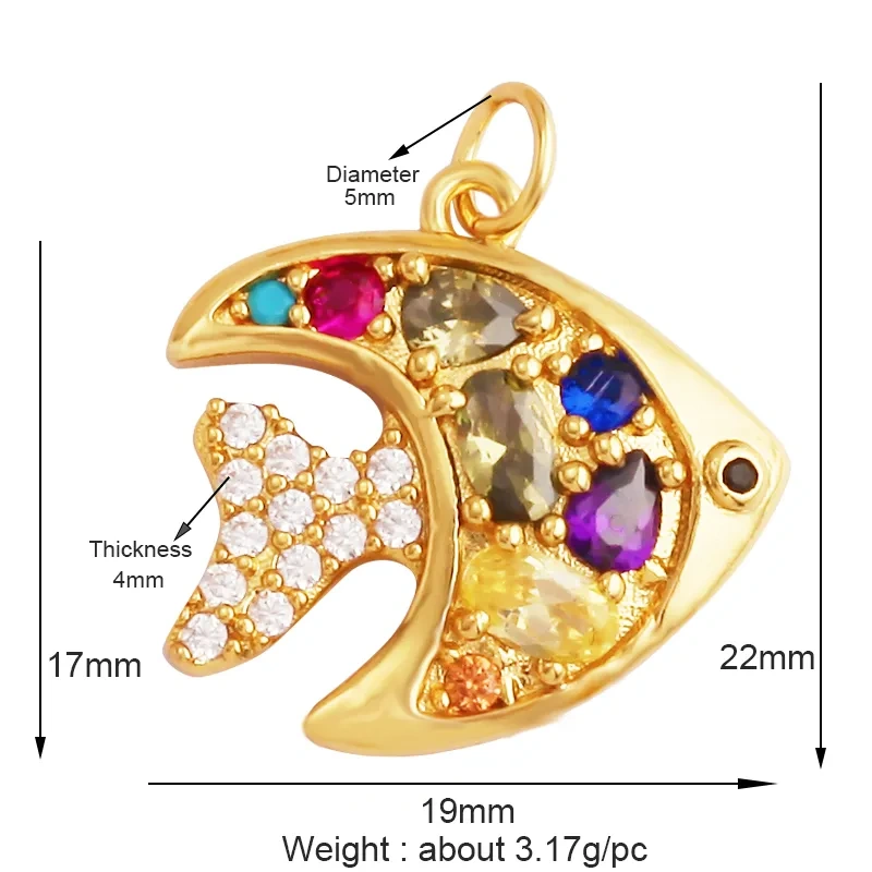 Blue Ocean Shell Animal Dolphin Tropical Fish Bone Seastar Shrimp Charm Pendant,18K Gold Plated Zircon Jewelry Findings L34
