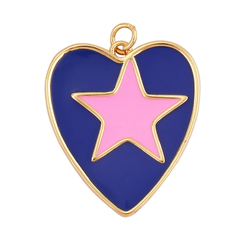 Colourful Enamel Heart Charm Neon Pink White Black Blue Pendant Oil Dropped , Real Gold Plated Colour for Necklace Bracelet K10