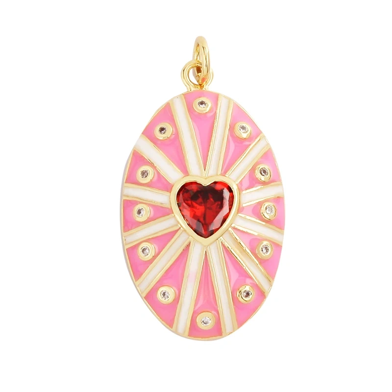 Mushroom Stripe Heart Charm Pendant, 18K Gold Plated Zircon Necklace Bracelet For Handmade Jewelry L24 M82