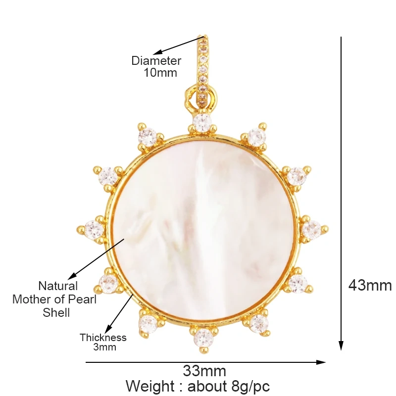 Fashion Elegant Love Heart Round Shape Natural Mother of Pearl Shell Agate Malachite Pendant Charm,DIY Necklace Accessories M30