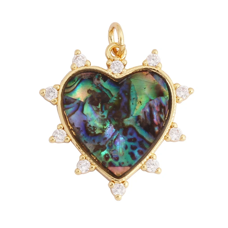 Fashion Elegant Love Heart Round Shape Natural Mother of Pearl Shell Agate Malachite Pendant Charm,DIY Necklace Accessories M30
