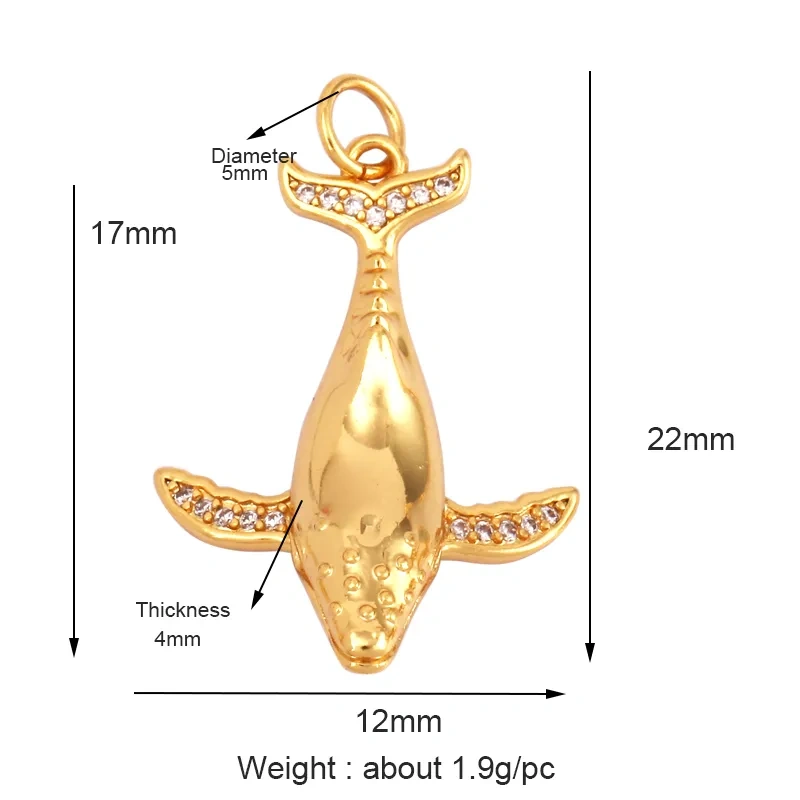 Blue Ocean Shell Animal Dolphin Tropical Fish Bone Seastar Shrimp Charm Pendant,18K Gold Plated Zircon Jewelry Findings L34