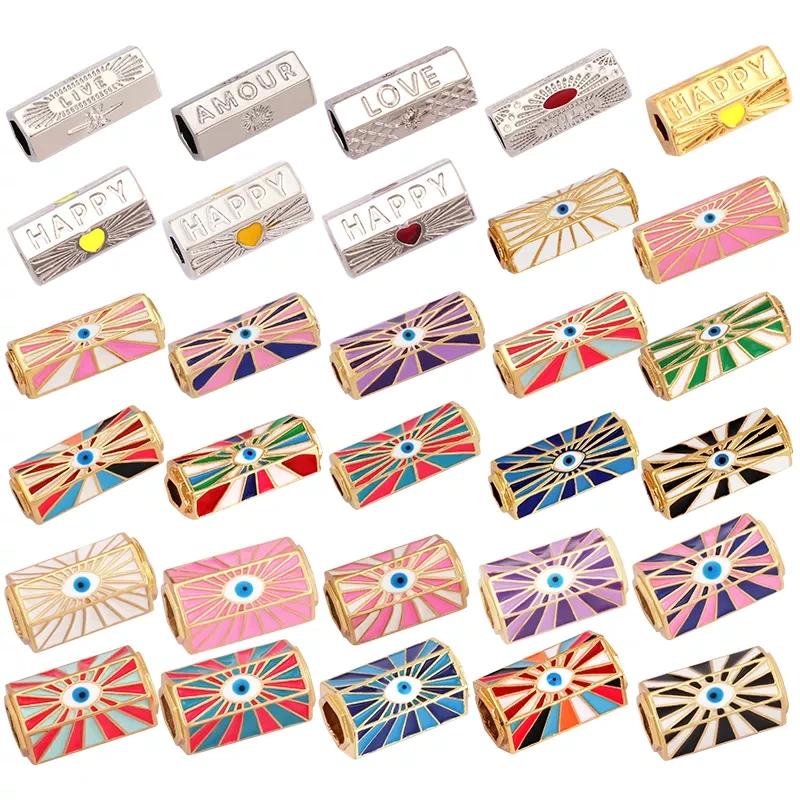 Fine Evil Lucky Eye beads Stripe Tube, Metal Brass Based , Spacor beads , Jewelry Making Bead knotting supplies ,