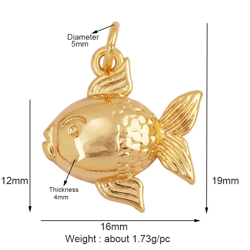 Blue Ocean Shell Animal Dolphin Tropical Fish Bone Seastar Shrimp Charm Pendant,18K Gold Plated Zircon Jewelry Findings L34