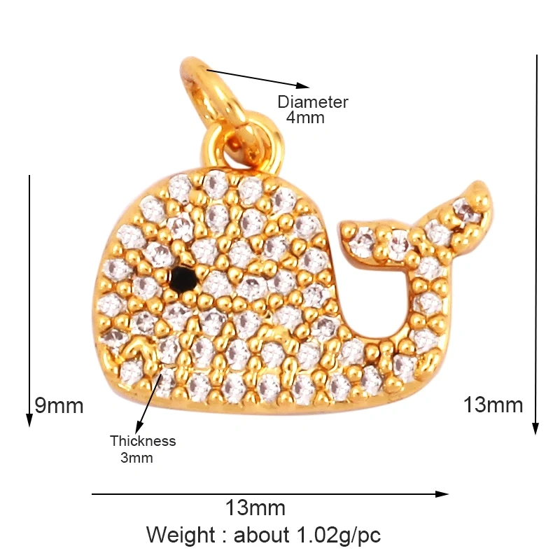 Blue Ocean Shell Animal Dolphin Tropical Fish Bone Seastar Shrimp Charm Pendant,18K Gold Plated Zircon Jewelry Findings L34