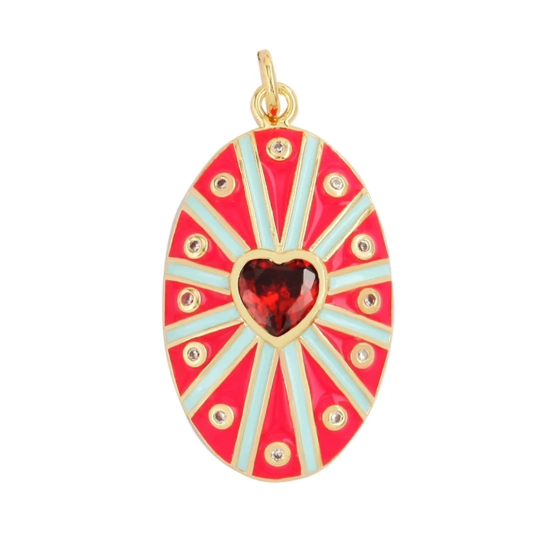 Mushroom Stripe Heart Charm Pendant, 18K Gold Plated Zircon Necklace Bracelet For Handmade Jewelry L24 M82