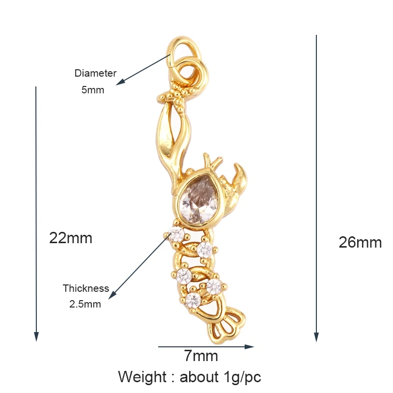 Blue Ocean Shell Animal Dolphin Tropical Fish Bone Seastar Shrimp Charm Pendant,18K Gold Plated Zircon Jewelry Findings L34