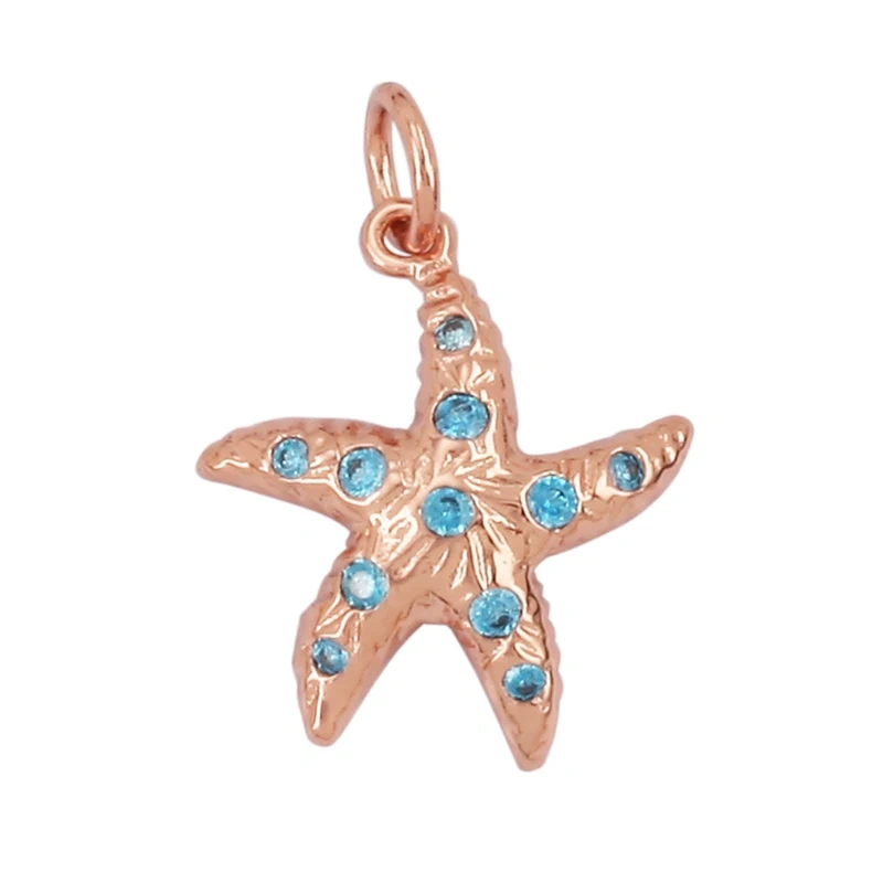 Blue Ocean Shell Animal Dolphin Tropical Fish Bone Seastar Shrimp Charm Pendant,18K Gold Plated Zircon Jewelry Findings L34