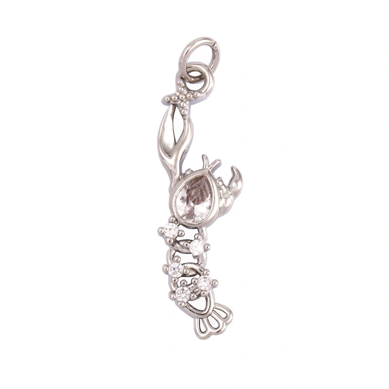 Blue Ocean Shell Animal Dolphin Tropical Fish Bone Seastar Shrimp Charm Pendant,18K Gold Plated Zircon Jewelry Findings L34