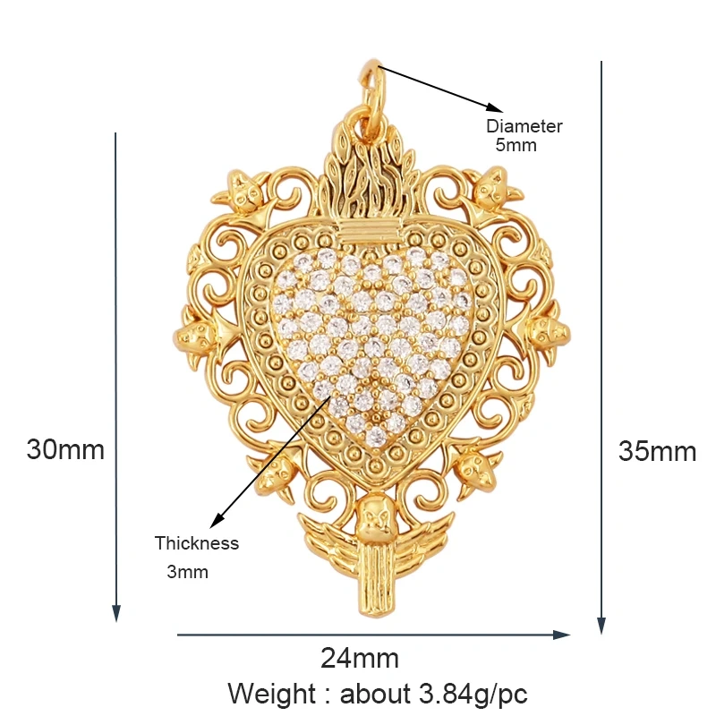 Acred Sacred Red Heart Charm Mexico Victorian Love Zircon Pendant,Christian 18K Real Gold Plated for Jewelry Making Supplies L26