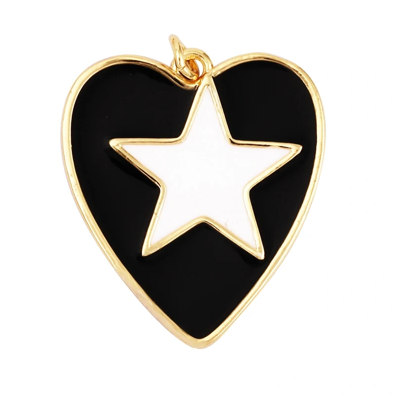 Colourful Enamel Heart Charm Neon Pink White Black Blue Pendant Oil Dropped , Real Gold Plated Colour for Necklace Bracelet K10