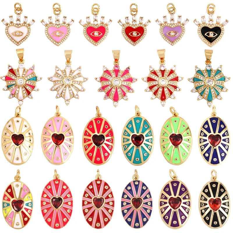 Palace Heart Enamel Charm Neon Pink Orange Turquoise Red Pendant Oil Dropped,Gold Plated Colour,Necklace Bracelet Pendant M82