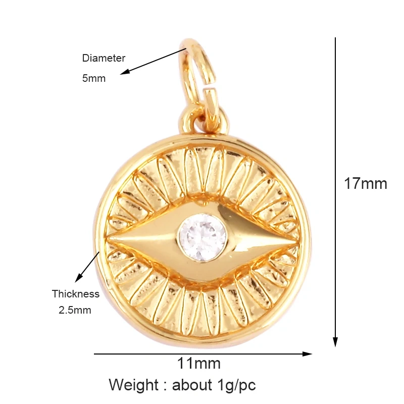 Evil Eye Charm Pendant,18K Real Gold Plated Cubic Zirconia CZ Paved Religours,Jewelry Necklace Bracelet Accessories Supplies K09