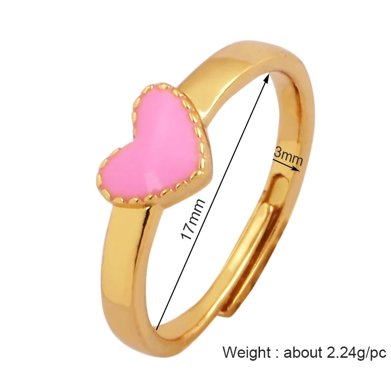 Love Heart Shape 18K Gold Plated Finger Ring,Colourful Enamel Coated Zircon Open Adjustable Rings Jewelry Findings Supplies P34