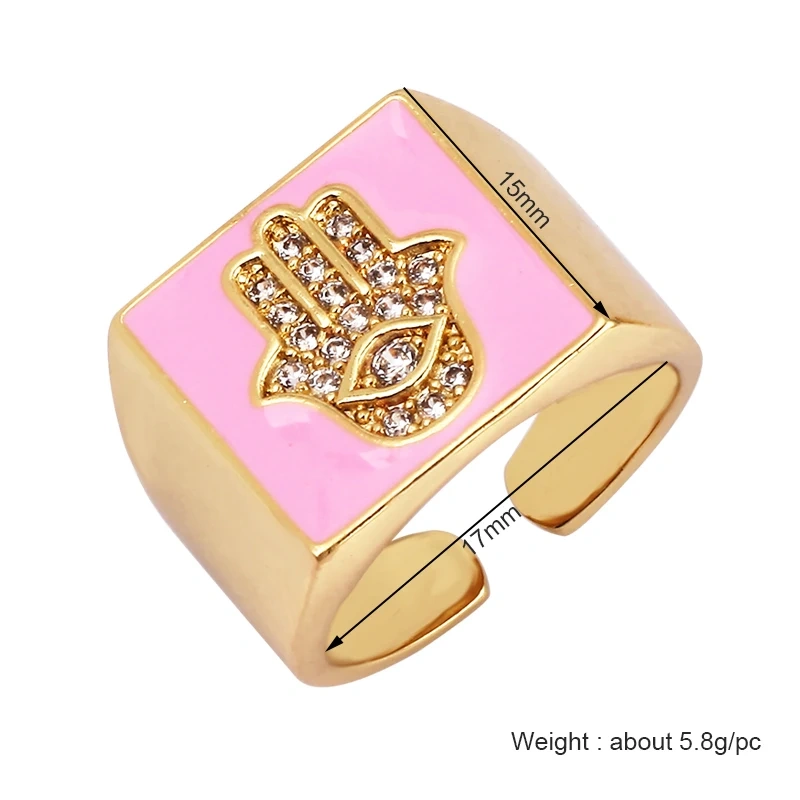 Trendy Colourful Enamel Coated Zircon Finger Ring,Eye Hand Heart Star Pattern Gold Plated Rings Jewelry Findings Supplies P32