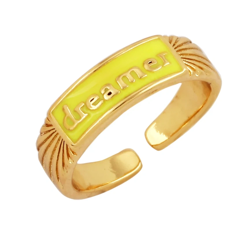 BABY LOVE HOPE DREAMER CHAOS Letter Charm Finger Ring,Colourful Enamel Coated Open Adjustable Rings Jewelry Findings Supplies