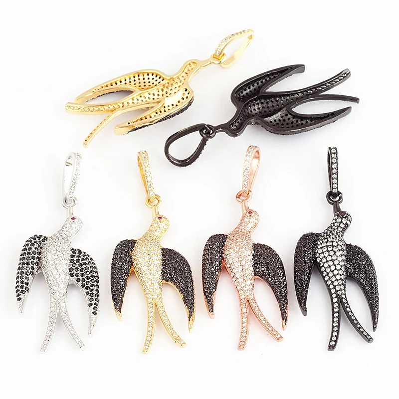 Swallow Tiger Leopard 3D Buffalo Cow Bull Head Elephant Animal Charm Pendant,18K Gold Plated Zircon Necklace Jewelry Supply