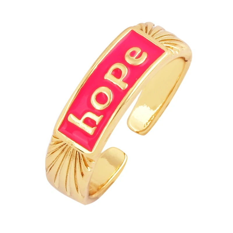 BABY LOVE HOPE DREAMER CHAOS Letter Charm Finger Ring,Colourful Enamel Coated Open Adjustable Rings Jewelry Findings Supplies