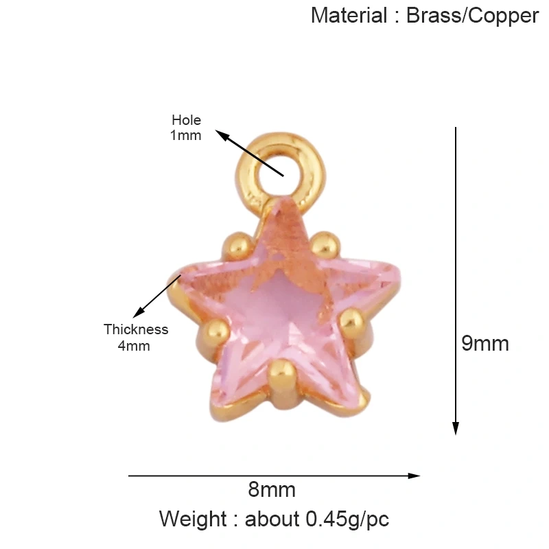 Mini Geometry Bezel Star Charm Pendant with Glass,Earring Attachment,18K Gold Plated CZ Pave Jewelry Findings Accessories K48