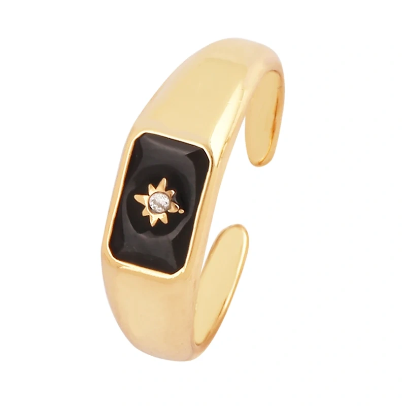 Trendy Star Moon 18K Gold Plated Finger Ring,Colourful Enamel Coated Zircon Open Adjustable Rings Jewelry Findings Supplies P34