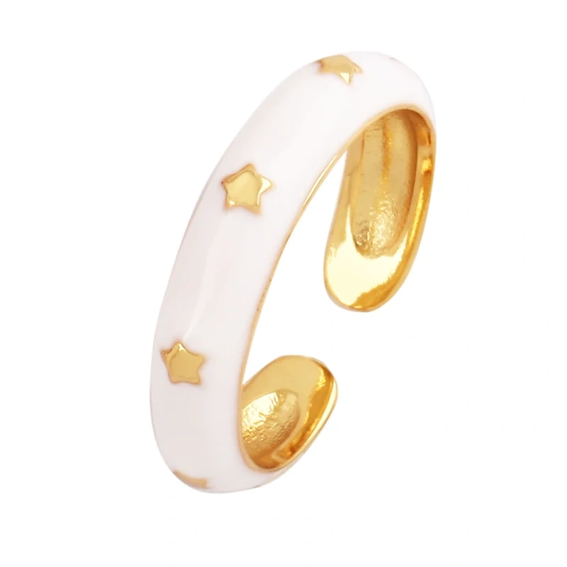 Trendy Star Moon 18K Gold Plated Finger Ring,Colourful Enamel Coated Zircon Open Adjustable Rings Jewelry Findings Supplies P34