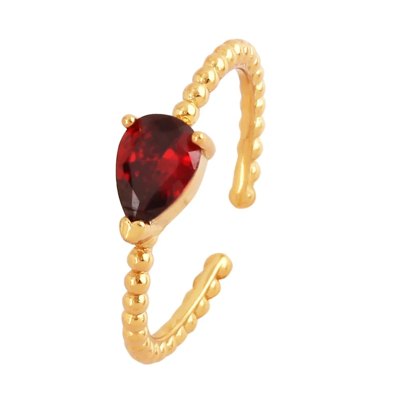 Love Heart Water Drop Brass 18K Gold Plated Finger Ring,Fashion Colorful Zircon Open Adjustable Rings Charm Jewelry Findings P03