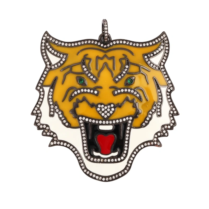 Swallow Tiger Leopard 3D Buffalo Cow Bull Head Elephant Animal Charm Pendant,18K Gold Plated Zircon Necklace Jewelry Supply