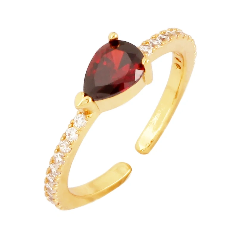Love Heart Water Drop Brass 18K Gold Plated Finger Ring,Fashion Colorful Zircon Open Adjustable Rings Charm Jewelry Findings P03