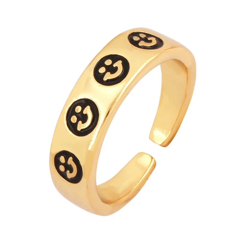 Fashion Romantic Sweet Flower  Happy Face Angel Finger Ring,18K Gold Plated Zircon Open Adjustable Rings Jewelry Findings P17