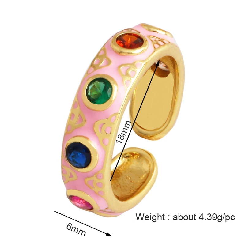 New Colorful Enamel Coated Zircon Finger Ring,Unique Eye Brass 18K Gold Plated Open Adjustable Rings Jewelry Findings Supply P34