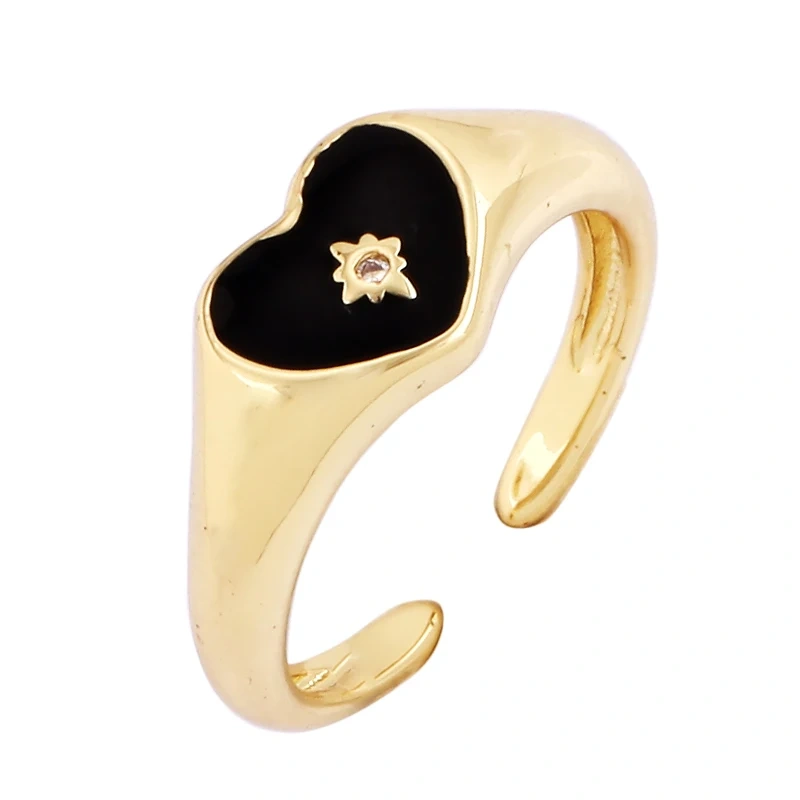 Love Heart Shape 18K Gold Plated Finger Ring,Colourful Enamel Coated Zircon Open Adjustable Rings Jewelry Findings Supplies P34