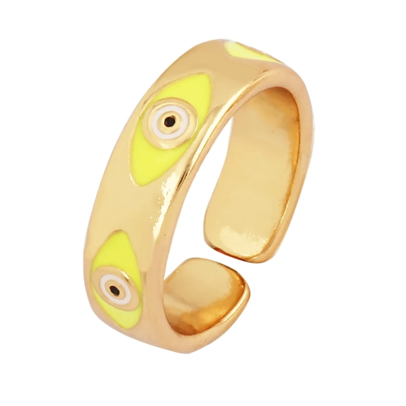 New Colorful Enamel Coated Zircon Finger Ring,Unique Eye Brass 18K Gold Plated Open Adjustable Rings Jewelry Findings Supply P34