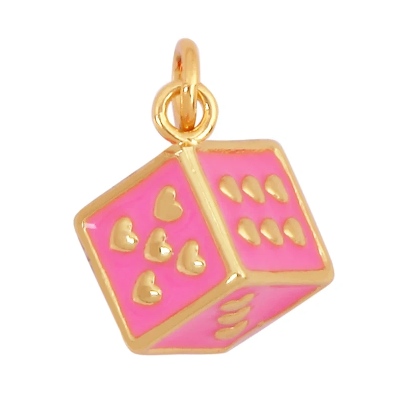 Trendy Colourful Enamel Love Heart Dice Charm Pendant,18K Gold Plated Necklace Bracelet for Jewelry Findings Daily Supplies K34