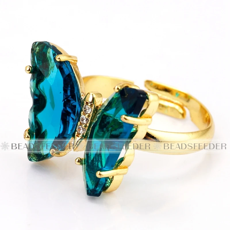 Butterfly Finger Ring Mariposa Fashion Romantic Sweet Colorful Transparent Crystal Women's Adjustable Ring Girl Party Jewelry