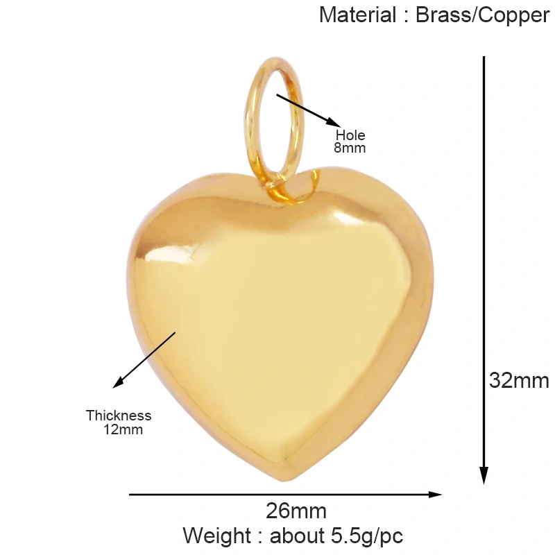 Trendy Colourful Zircon Love Heart Charm Pendant,18K Gold Plated Necklace Bracelet DIY Handmade Jewelry Making Supplies K57