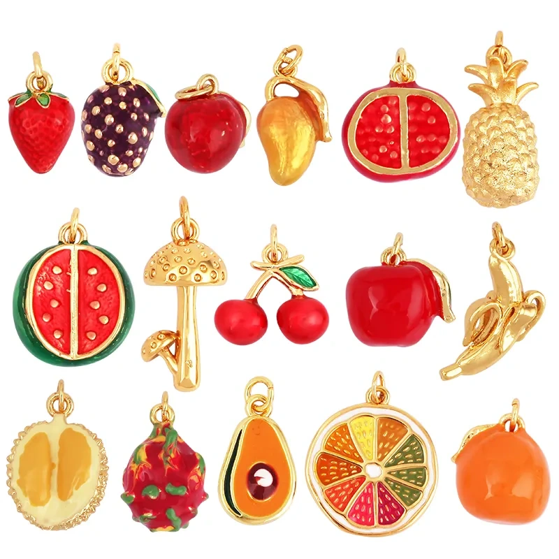 3D Fruit Strawberry Grape Mango Pineapple Water Melon Cherry Banana Charm Pandent , Jewelry Necklace Bracelet Making Supply M15