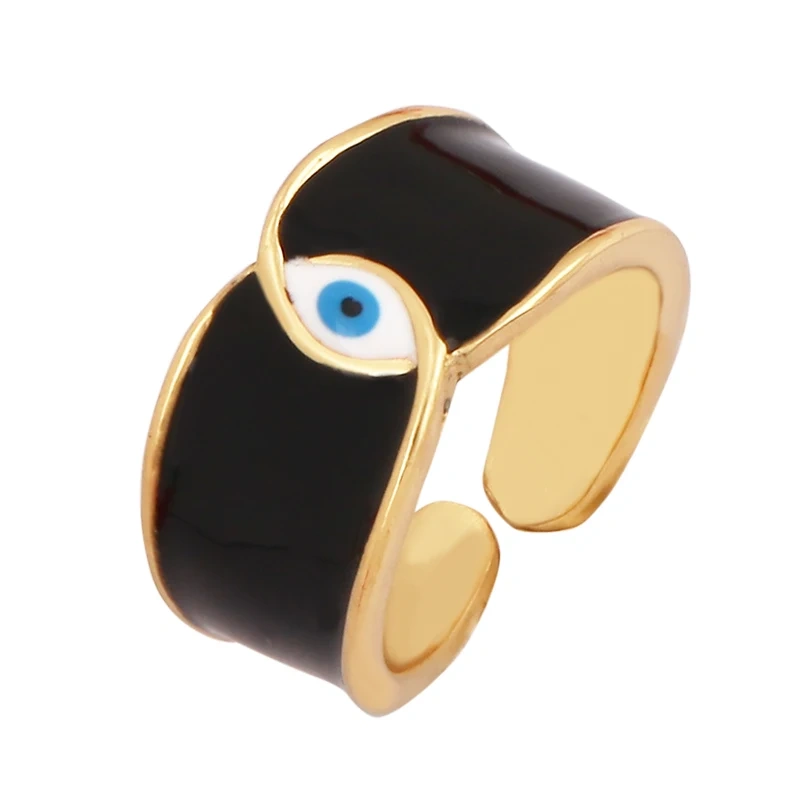 New Colorful Enamel Coated Zircon Finger Ring,Unique Eye Brass 18K Gold Plated Open Adjustable Rings Jewelry Findings Supply P34