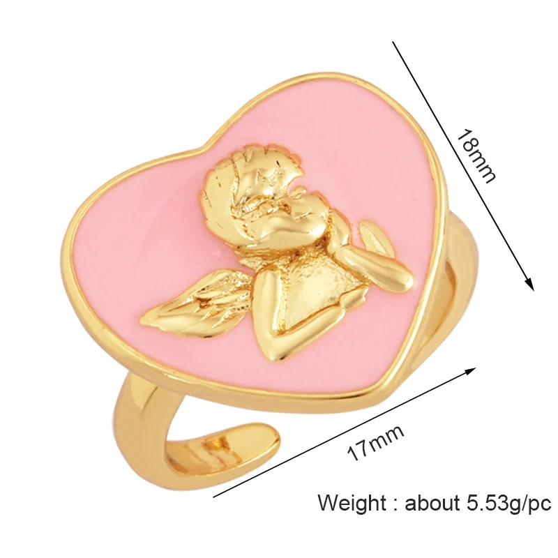 Fashion Romantic Sweet Flower  Happy Face Angel Finger Ring,18K Gold Plated Zircon Open Adjustable Rings Jewelry Findings P17
