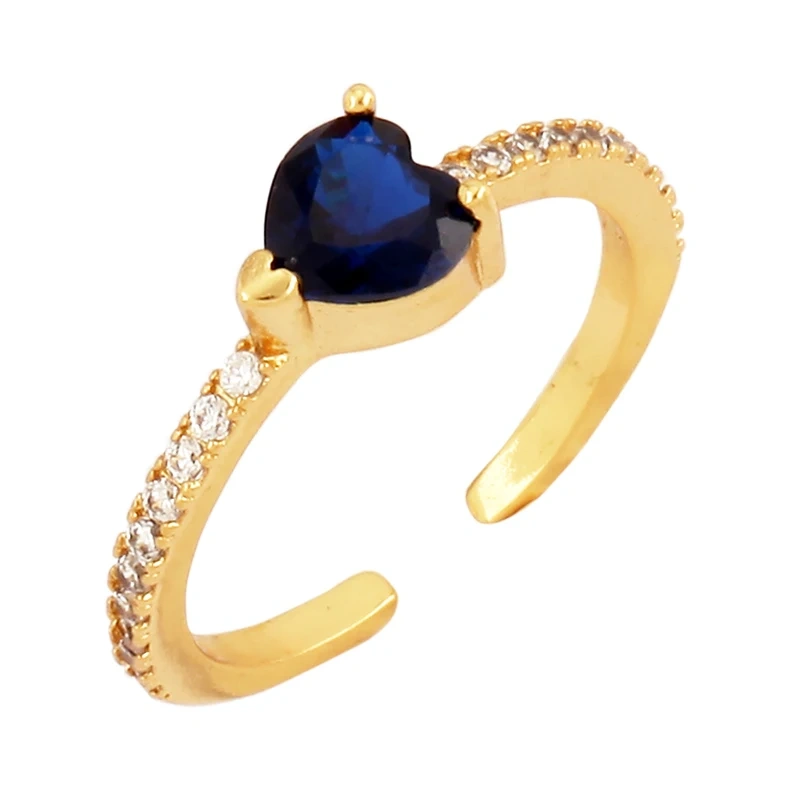 Love Heart Water Drop Brass 18K Gold Plated Finger Ring,Fashion Colorful Zircon Open Adjustable Rings Charm Jewelry Findings P03