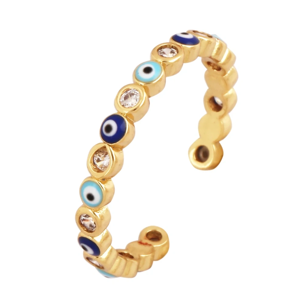 New Colorful Enamel Coated Zircon Finger Ring,Unique Eye Brass 18K Gold Plated Open Adjustable Rings Jewelry Findings Supply P34