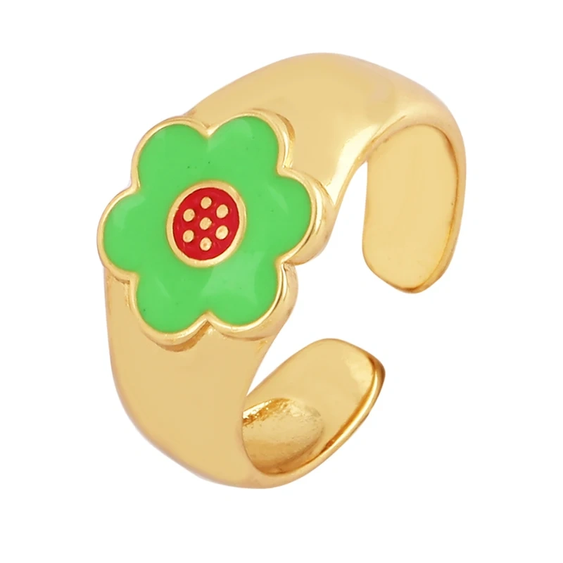 Fashion Romantic Sweet Flower  Happy Face Angel Finger Ring,18K Gold Plated Zircon Open Adjustable Rings Jewelry Findings P17