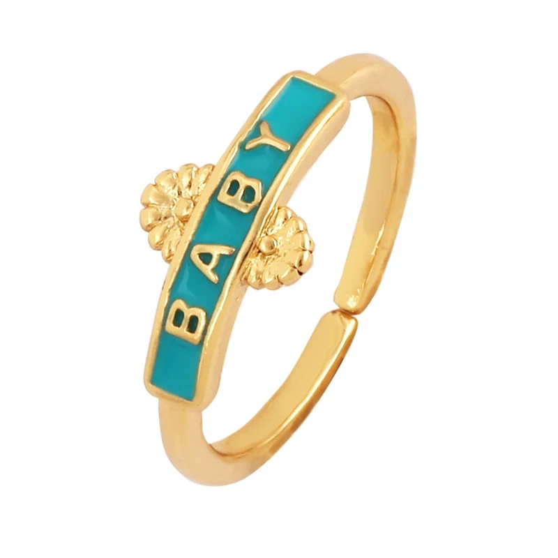 BABY LOVE HOPE DREAMER CHAOS Letter Charm Finger Ring,Colourful Enamel Coated Open Adjustable Rings Jewelry Findings Supplies